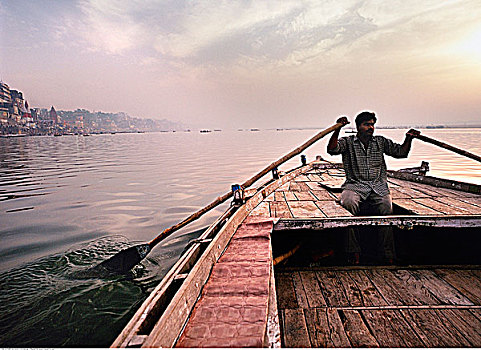 船夫,恒河,瓦腊纳西,印度