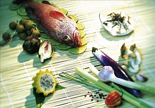 洋葱,韭葱,调味品,鱼肉,蔬菜,亚洲风味,食物