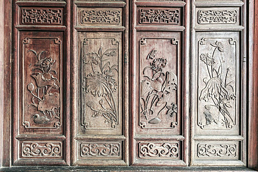 中式实木雕花门窗,安徽省绩溪龙川景区胡氏宗祠