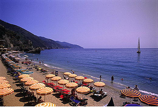 伞,椅子,海滩,五渔村,意大利