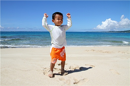 日本人,男孩,海滩,2岁