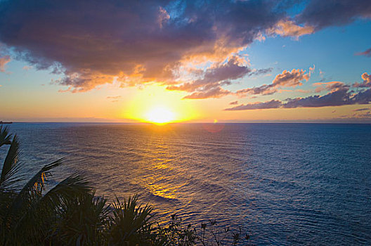日落,上方,海洋,考艾岛,夏威夷,美国