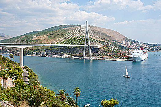 桥,靠近,杜布罗夫尼克,南方,达尔马提亚,亚得里亚海,海岸,克罗地亚,欧洲