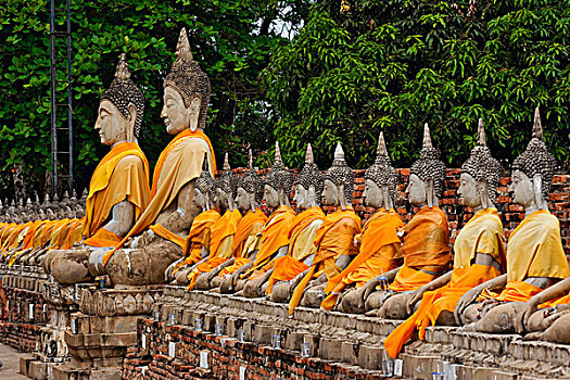 排,佛像,神庙,吉祥,胜利,大城府,泰国