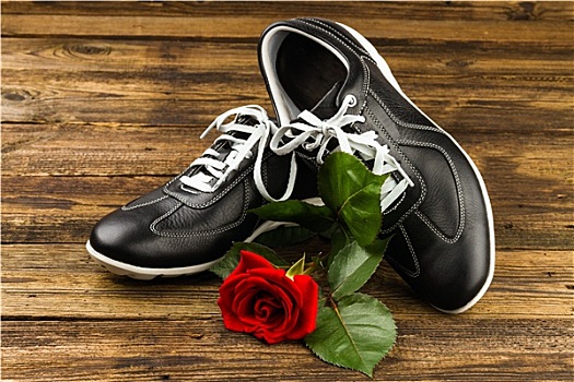 黑色,男人,鞋,玫瑰