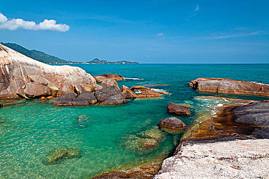 岩石海岸,靠近,苏梅岛,泰国,亚洲