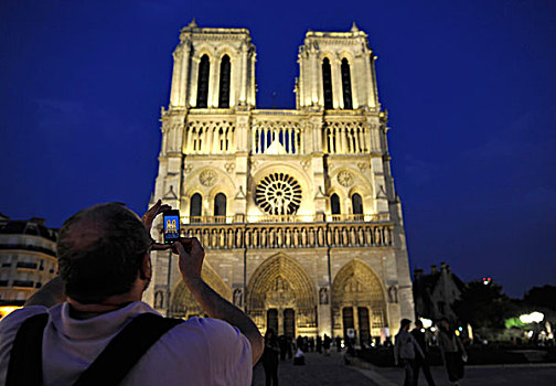 夜景,西部,建筑,大教堂,旅游,照片,巴黎,法国,欧洲