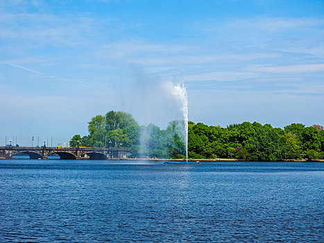 喷泉,湖,汉堡市