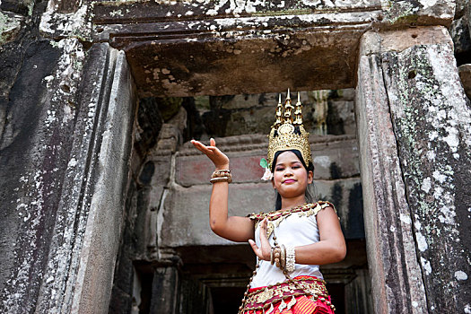 柬埔寨,省,收获,区域,吴哥,佛教寺庙,复杂,巴戎寺,传统舞蹈,群体