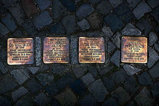 绊倒,石头,大屠杀纪念建筑,铭牌,犹太,受害者,国家,社会主义,柏林,德国,欧洲