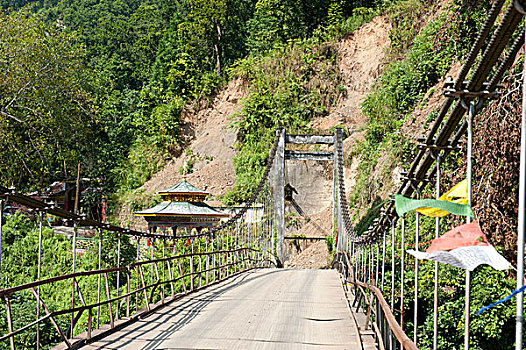 吊桥,边界,西孟加拉,锡金,景色,喜玛拉雅,山麓,印度,南亚,亚洲