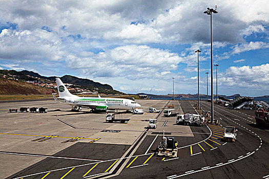 飞机,航线,飞机跑道,丰沙尔,机场,马德拉岛,岛屿,葡萄牙,欧洲