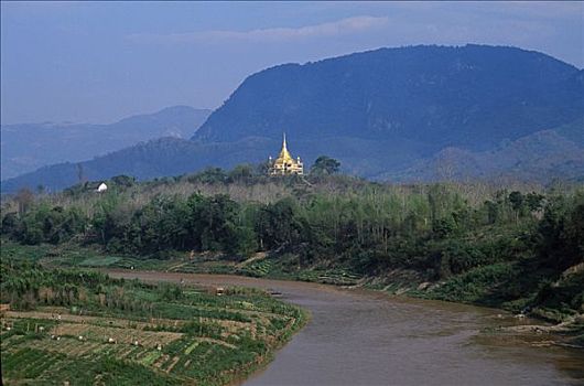 寺院,东南部,城市,树林,冥想,著名,葬礼,老挝,风景,寺庙,平和,塔