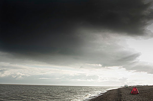 帐蓬,海滩,旁侧,海洋,奥尔德堡,英格兰