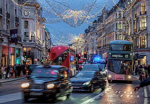 交通,街道,圣诞节,照明,黄昏,伦敦,英格兰,英国,欧洲