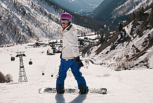女孩,滑雪板,法国阿尔卑斯山,隆河阿尔卑斯山省,法国