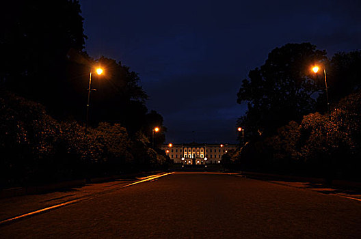 城堡,挪威,奥斯陆,夜晚