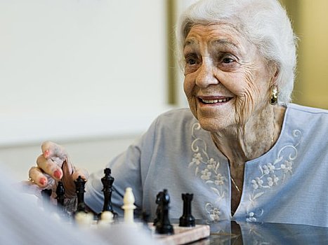 老太太,玩,下棋