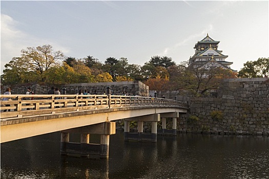 大阪城,秋天,日本