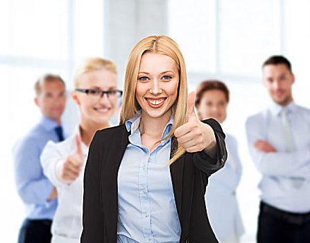 商务,成功,高兴,职业女性,展示,竖大拇指,办公室