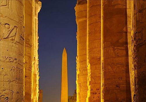 柱子,方尖塔,法老,哈特谢普苏特,卡尔纳克神庙,尼罗河流域,路克索神庙,埃及,非洲