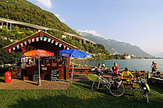 骑车,城堡,蒙特勒,日内瓦湖,沃州,瑞士,欧洲
