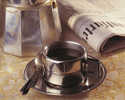 咖啡杯,德国,报纸,早餐