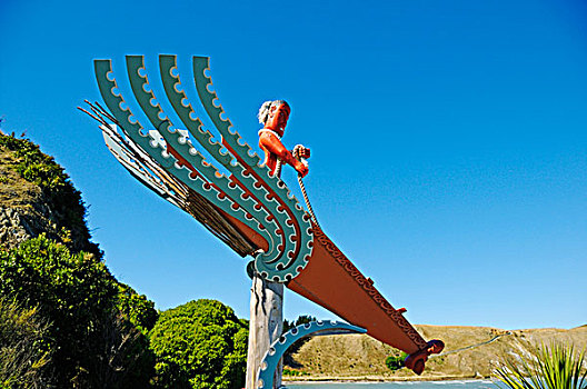 雕刻,木质,雕塑,居民,男人,船,南岛,新西兰