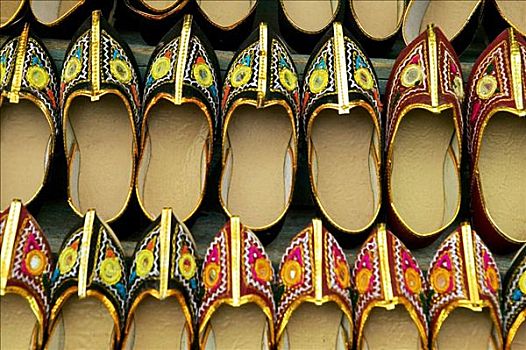 特写,鞋,悬挂,市场,普什卡,拉贾斯坦邦,印度