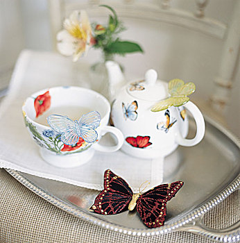 茶,蝴蝶,形状,装饰