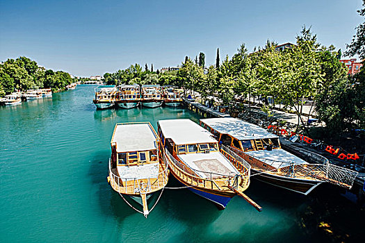泊船,河,水岸,安塔利亚,土耳其