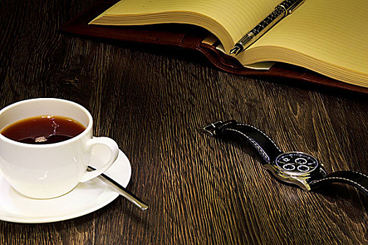 杯子,黑咖啡,书本