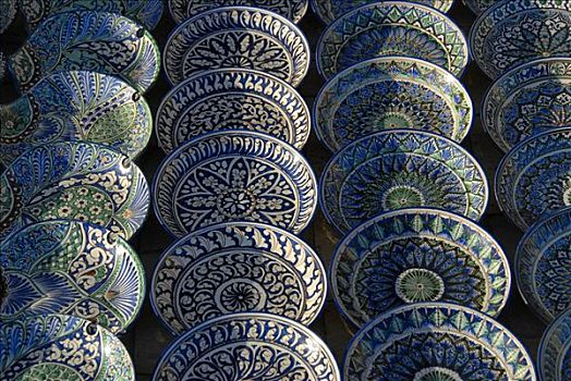 乌兹别克,陶瓷,盘子,蓝色,绿色,图案,布哈拉,乌兹别克斯坦