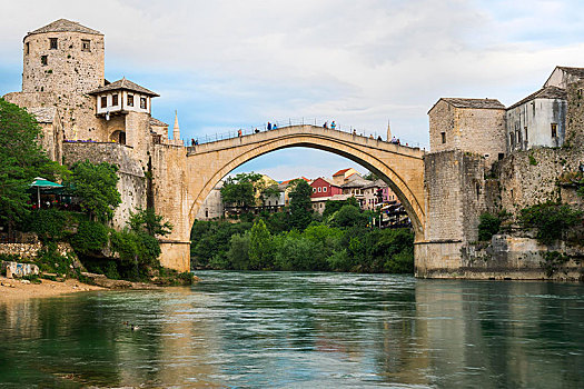 莫斯塔尔,桥,上方,河,世界遗产,波斯尼亚,黑塞哥维那,欧洲