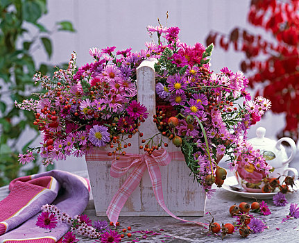 紫苑属,花束,木质,篮子