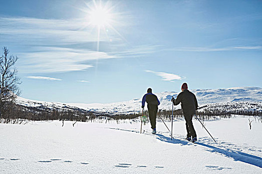 两个,老人,越野滑雪,瑞典