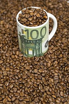 咖啡豆,填充,大杯,100欧元,钞票