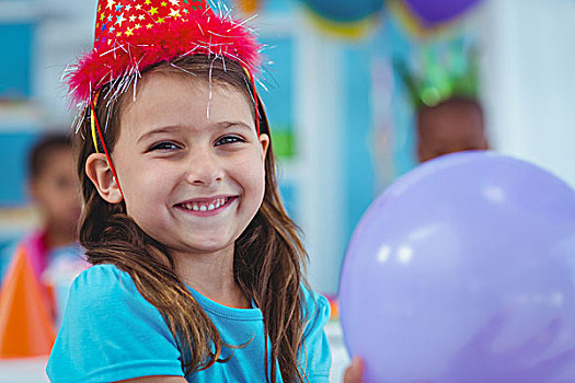 高兴,儿童,拿着,气球,生日派对