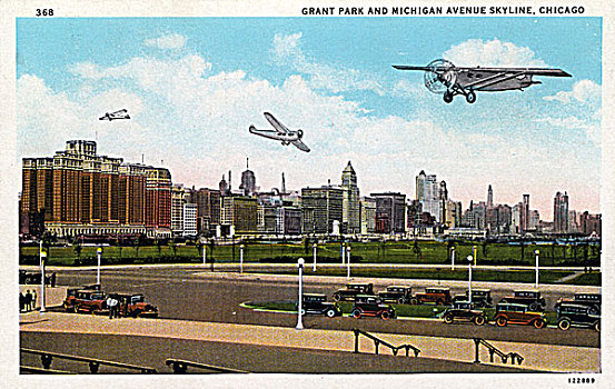 格兰特公园,密歇根大道,天际线,芝加哥,伊利诺斯,美国