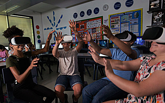 初中,学生,虚拟现实,教室