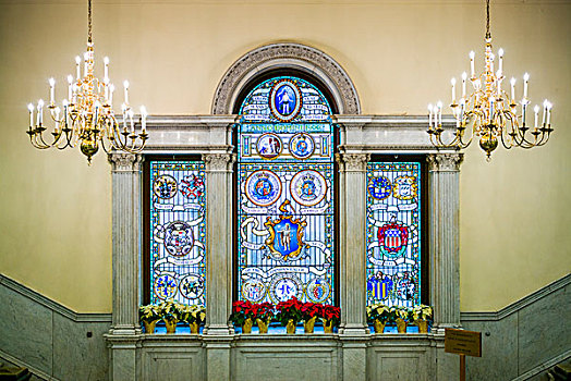 美国,马萨诸塞,波士顿,马萨诸塞州议会大厦,彩色玻璃窗