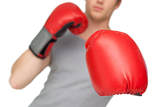 运动,男人,穿,红色,拳击手套