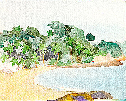 普吉岛,生日,马略卡岛,水彩画