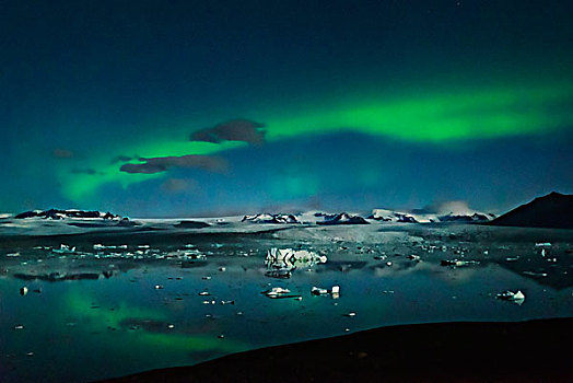 北极光,上方,杰古沙龙湖,结冰,泻湖,冰岛