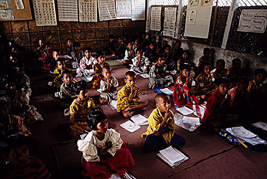 孩子,教室,社交,学校,乡村,孟加拉,教育,挤出,成长,进入,小学,只有,6岁,百分比