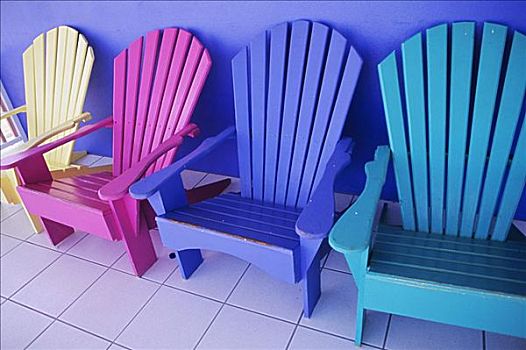 开曼群岛,大开曼岛,彩色,木椅,紫色,墙壁,店面