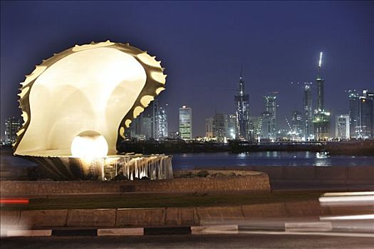 珍珠,纪念建筑,滨海路,多哈,湾,建筑,高层建筑,地区,北方,卡塔尔