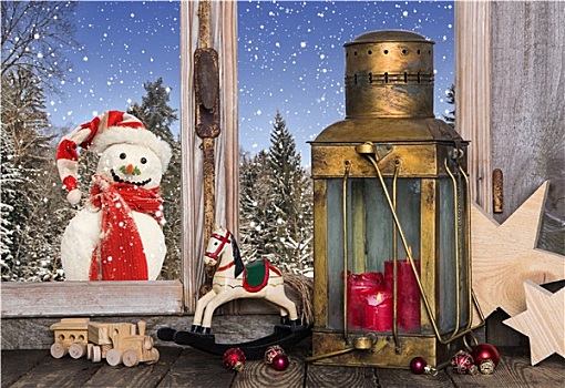 圣诞节,窗饰,老,玩具,灯笼,红色,蜡烛