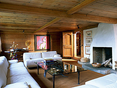 乡村风格,起居室,木料,天花板,软垫,白色,沙发