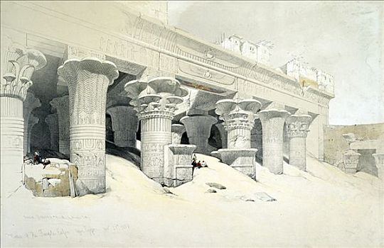 柱廊,砂岩,伊迪芙,专注,神,霍鲁斯,埃及,1838年,艺术家